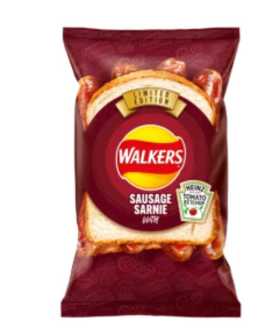 Walkers/Lays Sausage Sarine with Heinz Tomato Ketchup